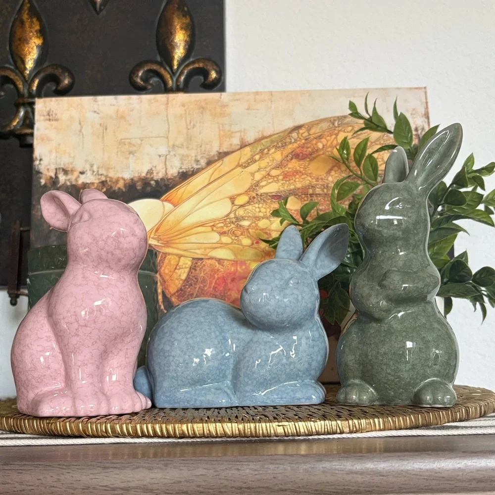 🆕3 Pastel Ceramic Bunnies - Picture 1 of 9